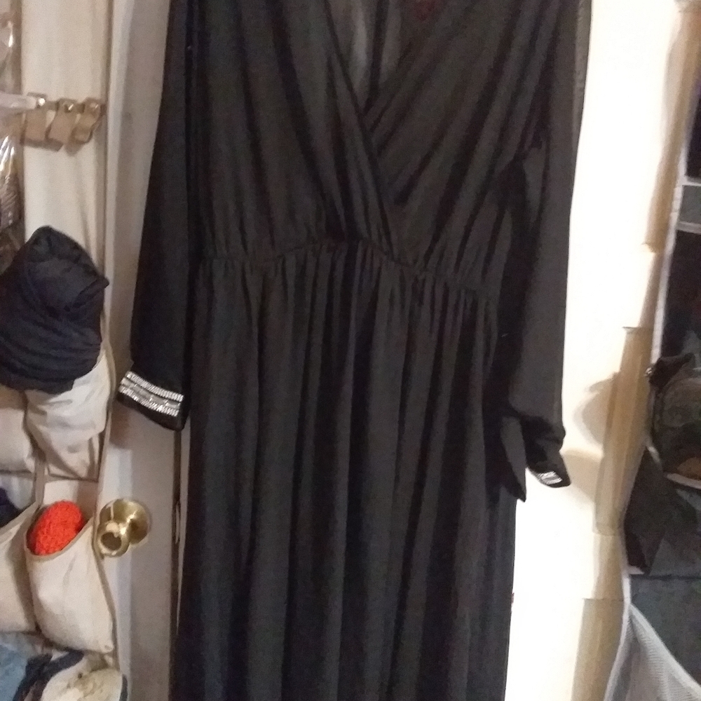 Enfocus Studio Black Long Sleeve Maxi Dress with Beaded Cuffs